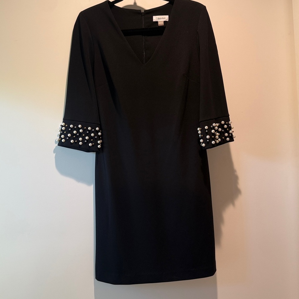 Calvin Klein Pearl Sleeve Tunic Dress Size 6 Black EUC